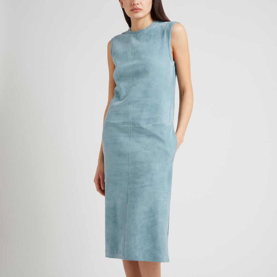 "Caro" dress in light blue leather