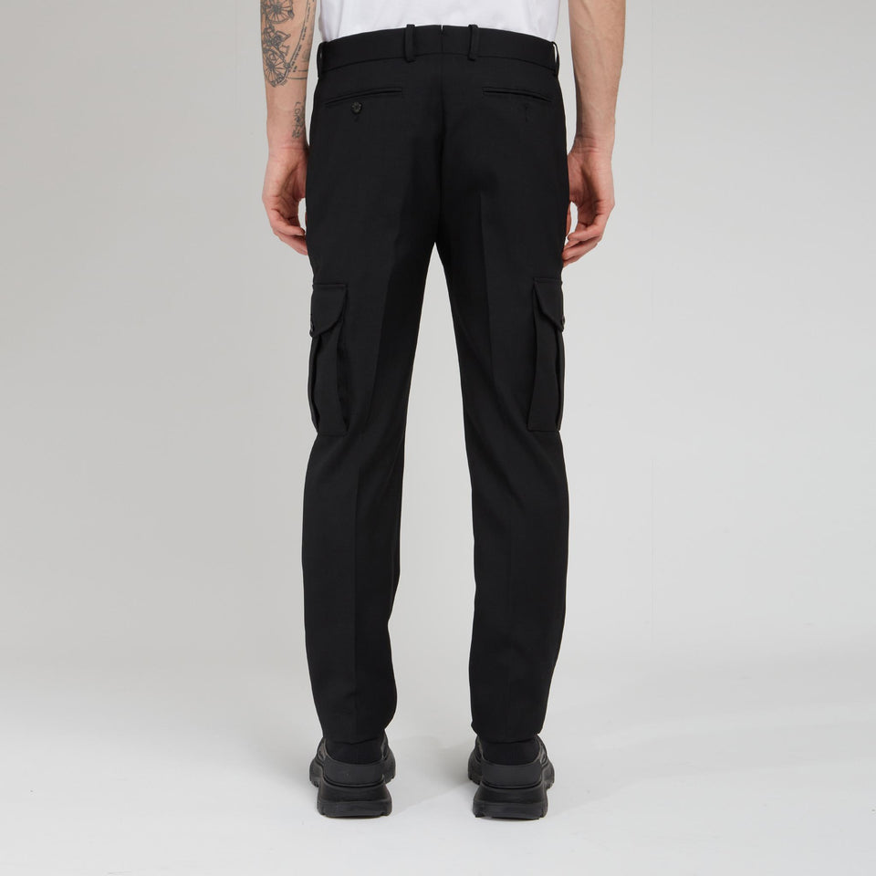 Black wool cargo trousers