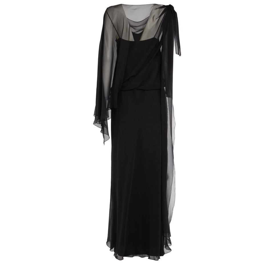 Long dress in black fabric