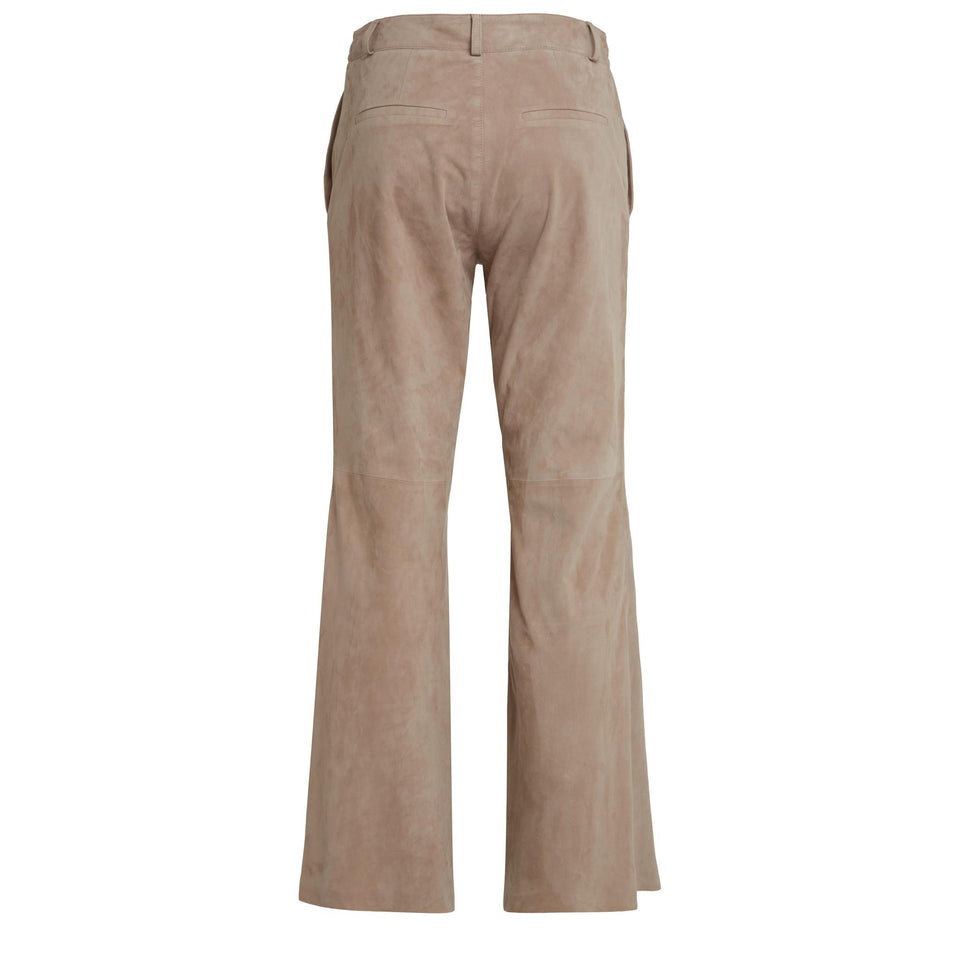 "Marrone" flared trousers in beige suede
