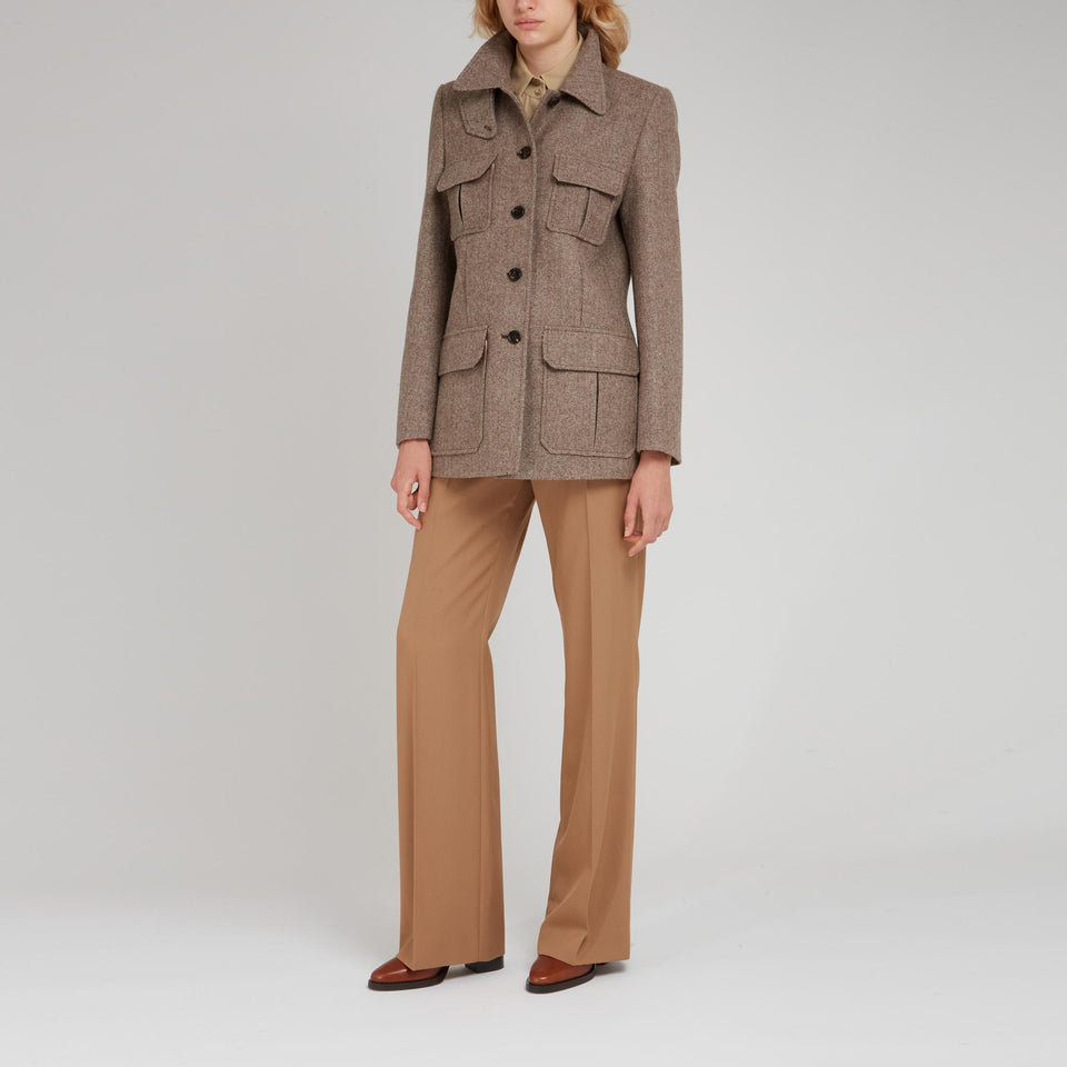 Giacca mono petto in lana marrone