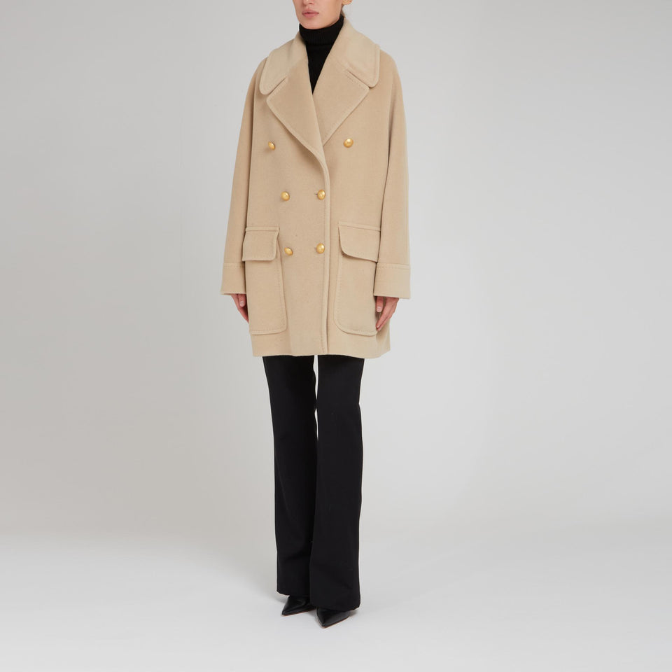 Cappotto doppio petto in lana beige