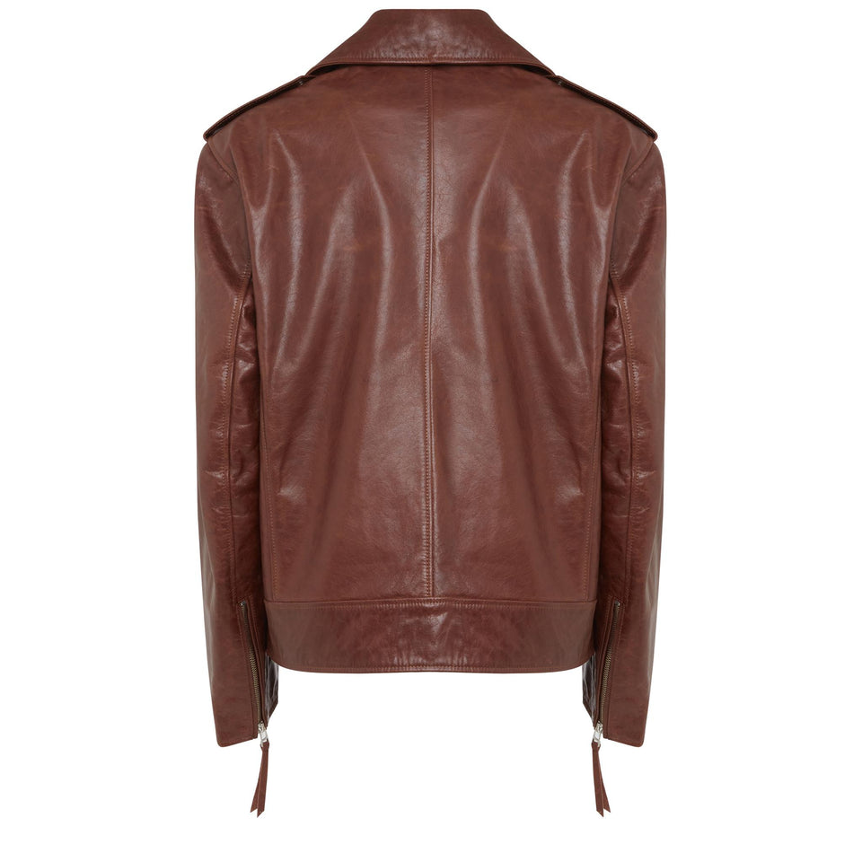 "Samila" brown leather biker jacket