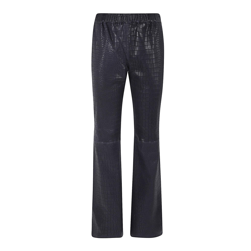 Pantalone svasato in pelle blu RELAXFLARE CROCONAVY ENES 
