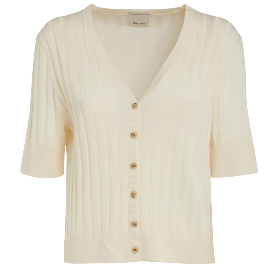 Cardigan a coste in lana bianco