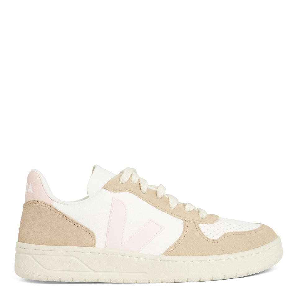 Sneakers ''V-10'' in pelle bianca e beige VX0503299 EXTRA-WHITE_PETALE_SAHARA VEJA 