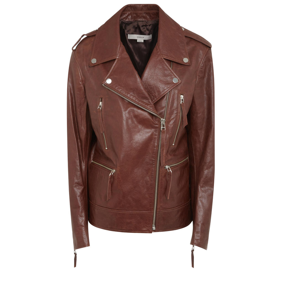 "Samila" brown leather biker jacket