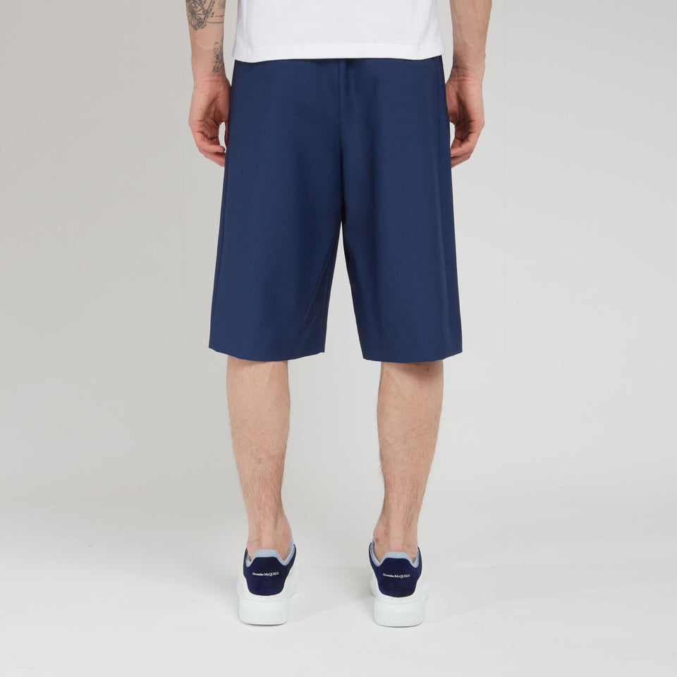 Shorts cargo in lana blu