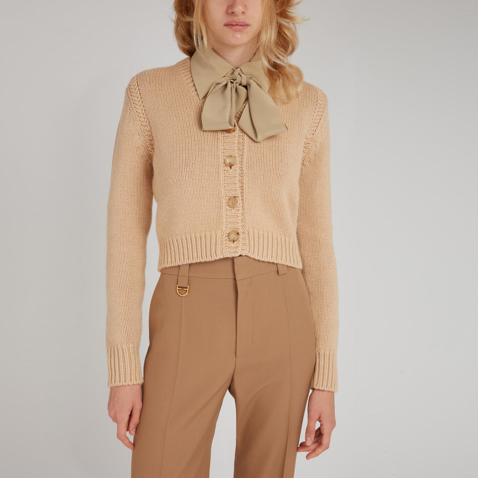 Cardigan crop in cotone beige