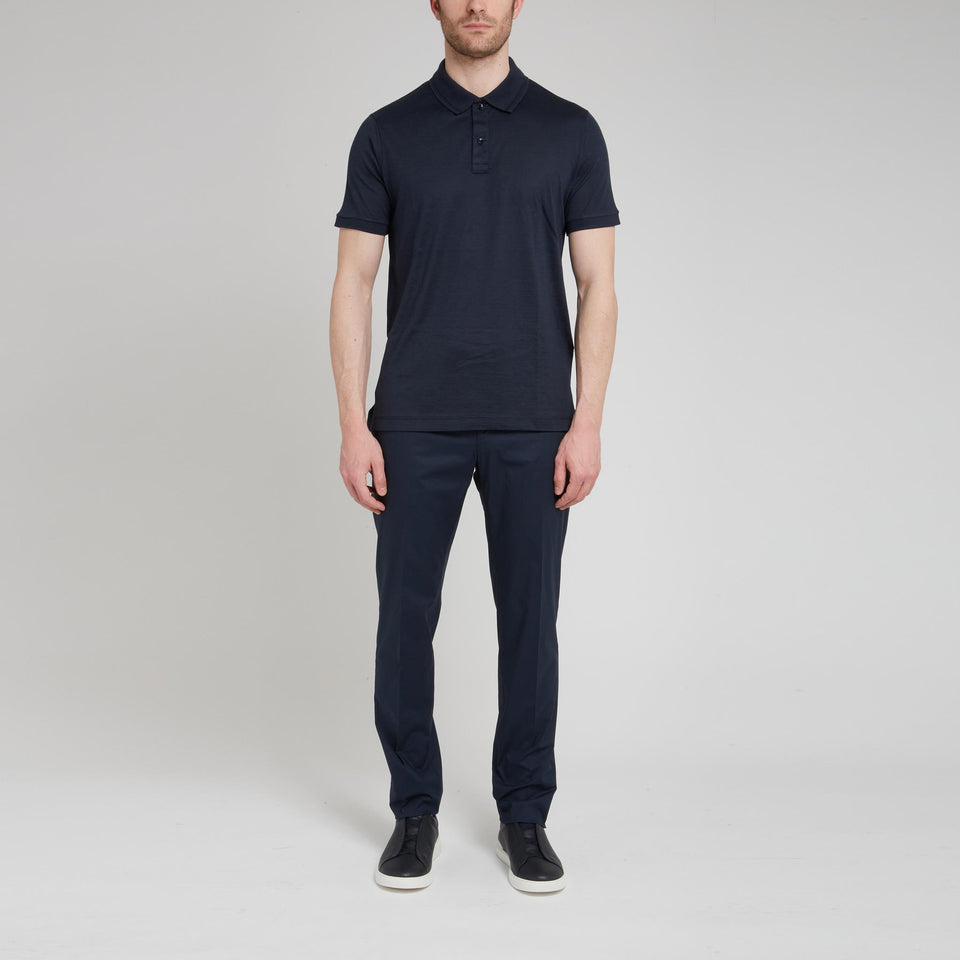 Blue silk polo shirt