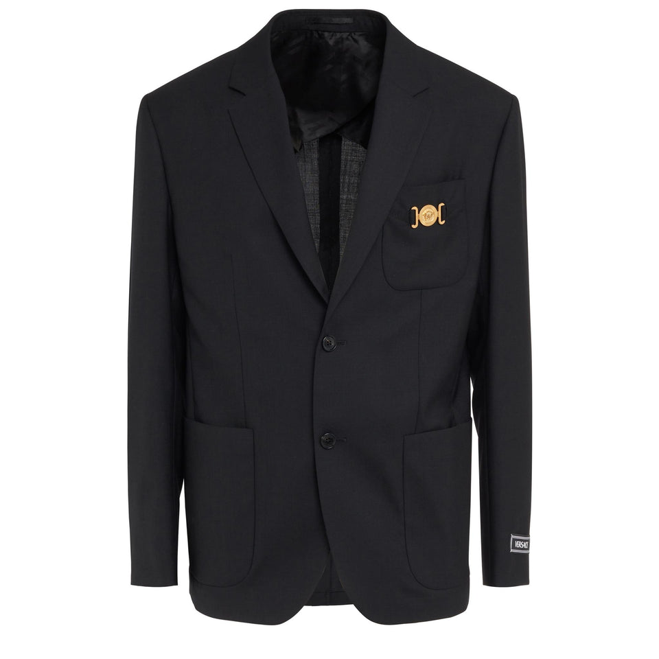 Single-breasted black wool jacket