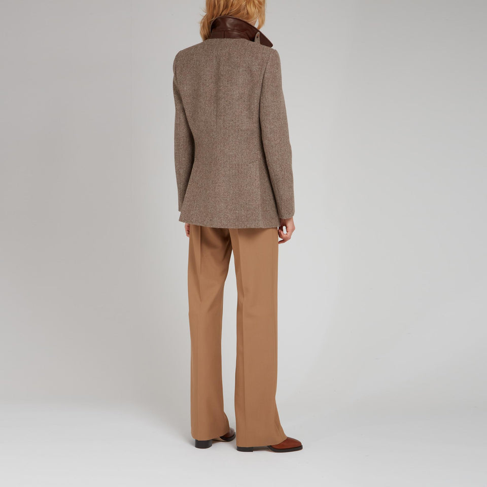 Giacca mono petto in lana marrone