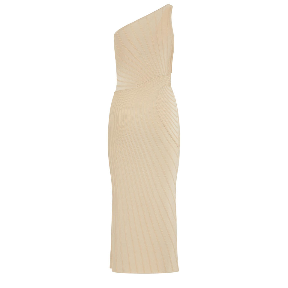One shoulder dress in beige fabric