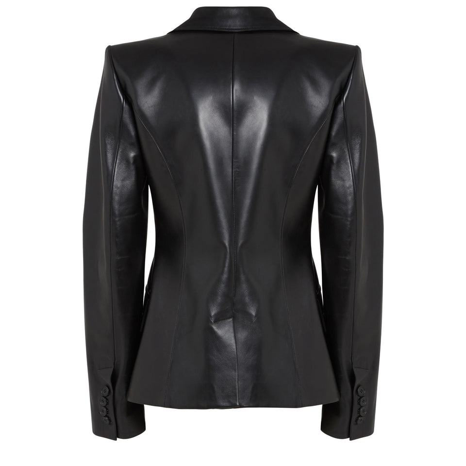 Single-breasted black leather jacket