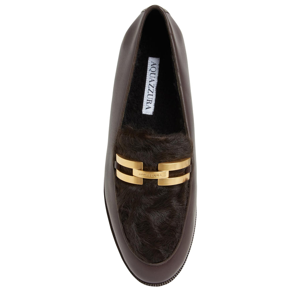 Mocassino in pelle marrone BDHFLAM0 CSICACAO/ESPRESSO AQUAZZURA 