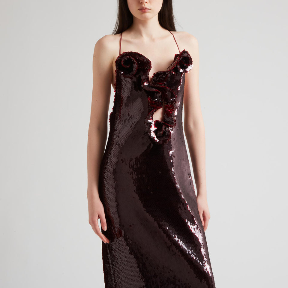 Abito lungo in paillettes bordeaux