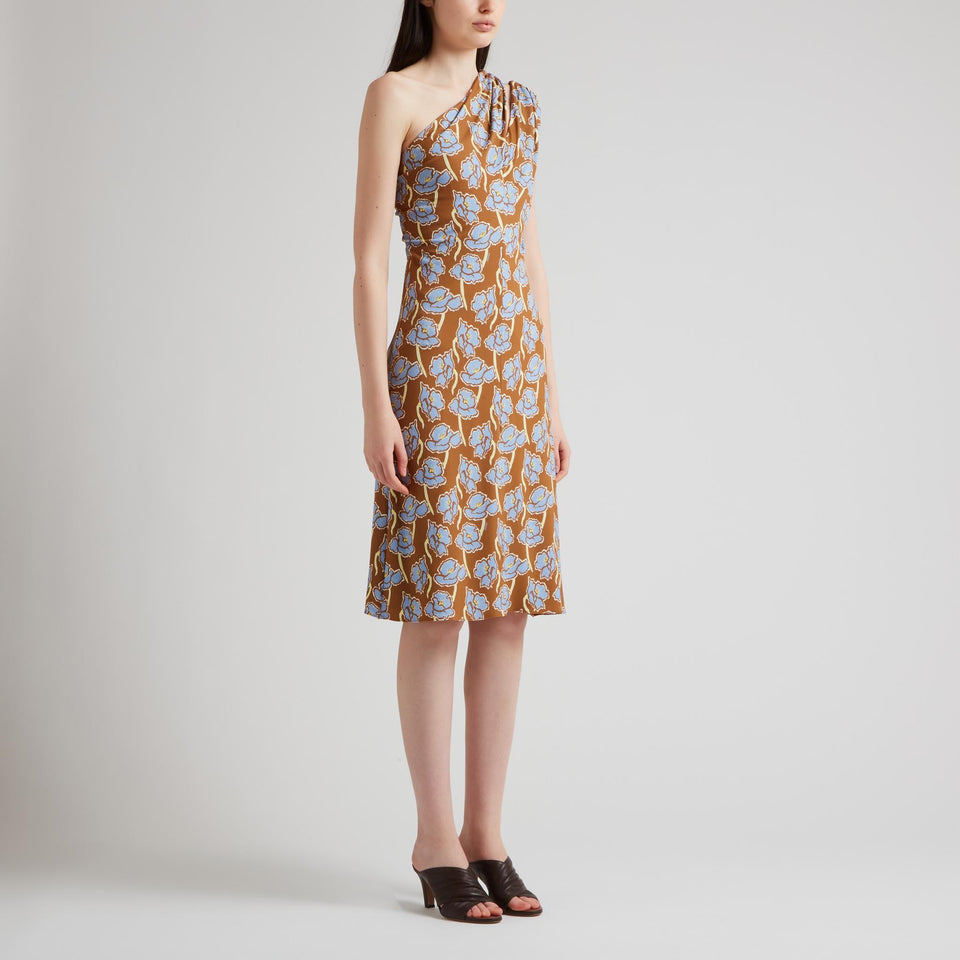 Abito mono spalla in tessuto multicolor