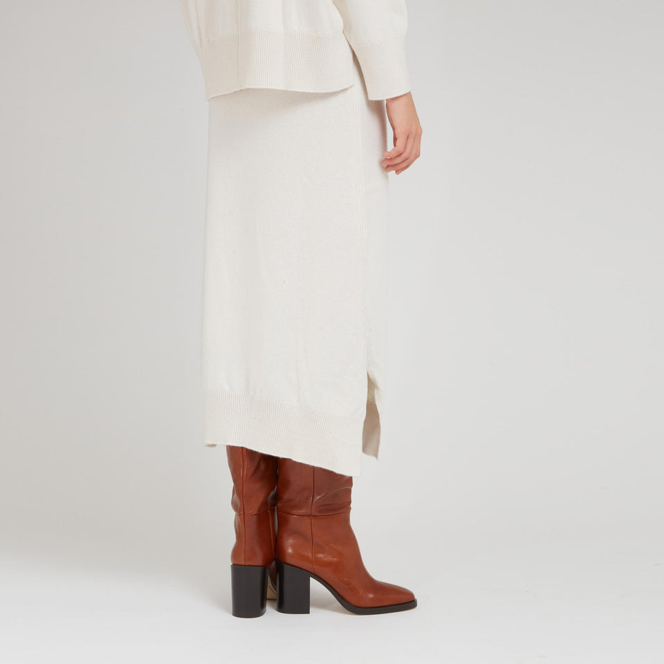 Long white cashmere skirt