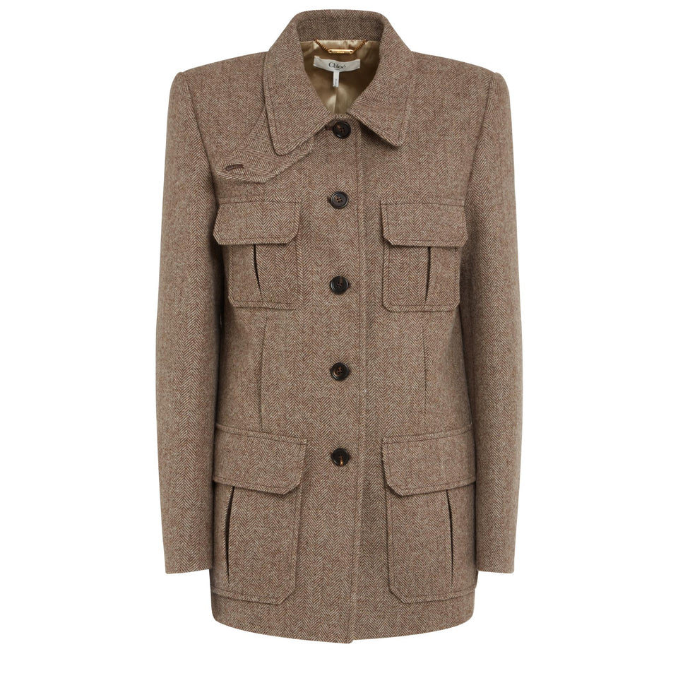 Giacca mono petto in lana marrone