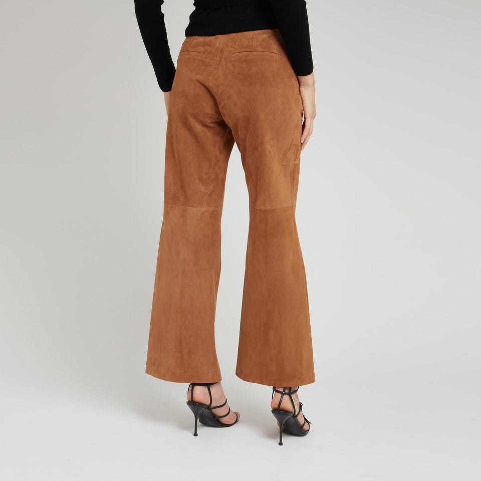 "Marrone" flared trousers in brown suede