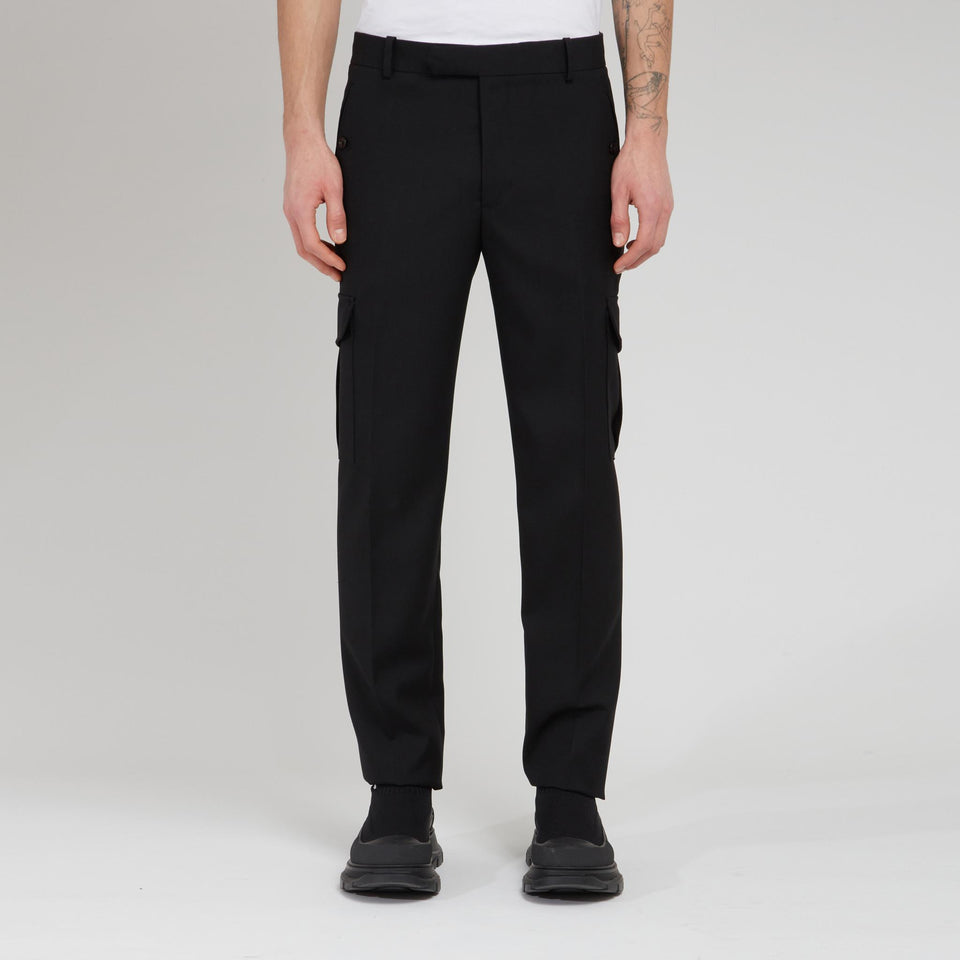 Black wool cargo trousers