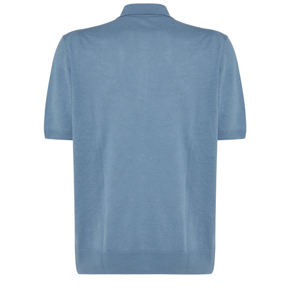 Light blue linen and cotton polo shirt