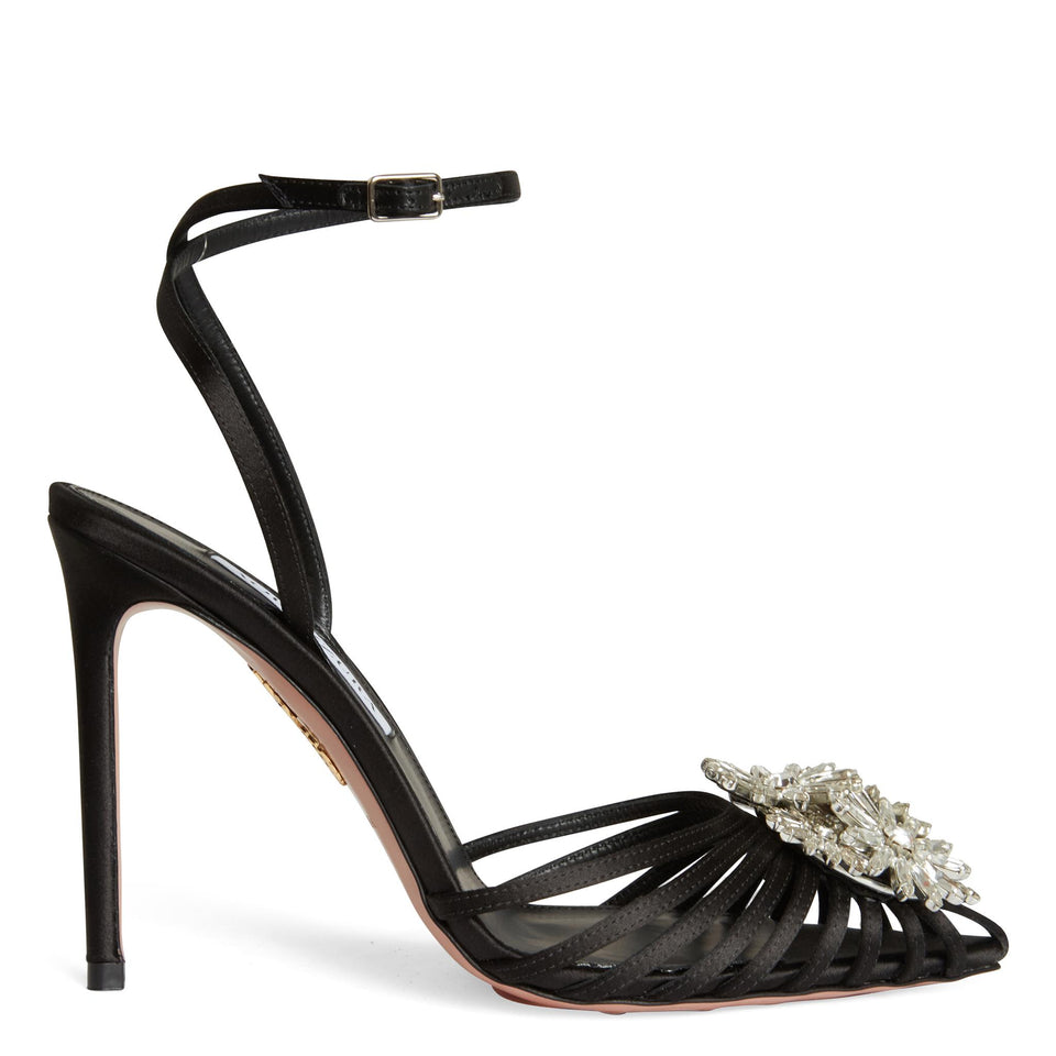 Slingback "Crystal Margarita" in raso nere CYMHIGP0 SAT000 AQUAZZURA 