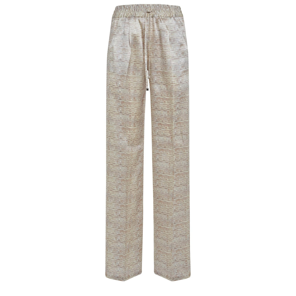 Beige silk trousers