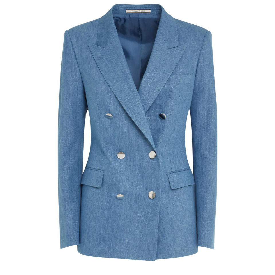 Giacca doppio petto ''J-Parigi'' in lino azzurra