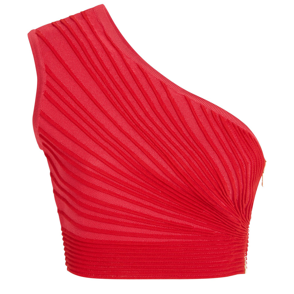 Top mono spalla in maglia rossa