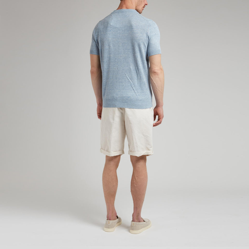 T-shirt in lino e cotone azzurra