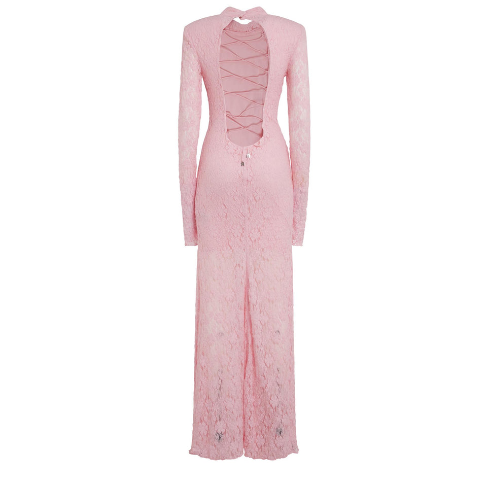 Maxi abito in pizzo rosa