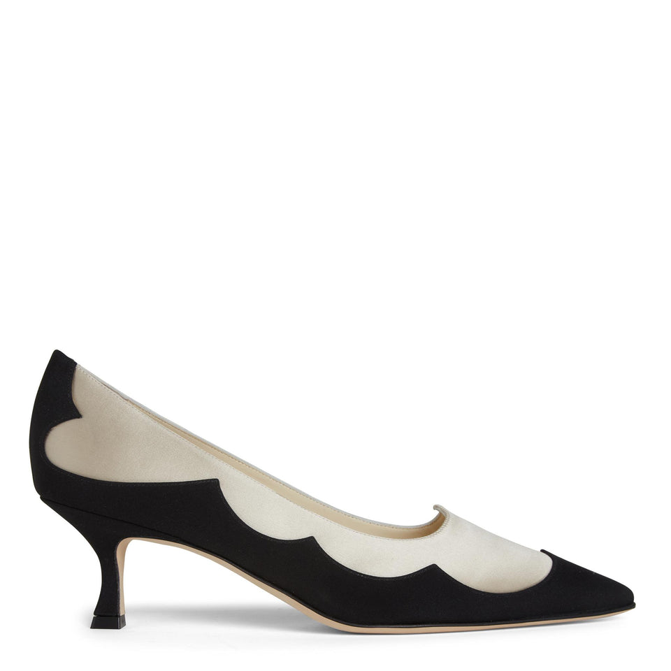 Décolleté "Fabraka 50" in tessuto bianca e nera 324-2786 BLCK/DCRM MANOLO BLAHNIK 