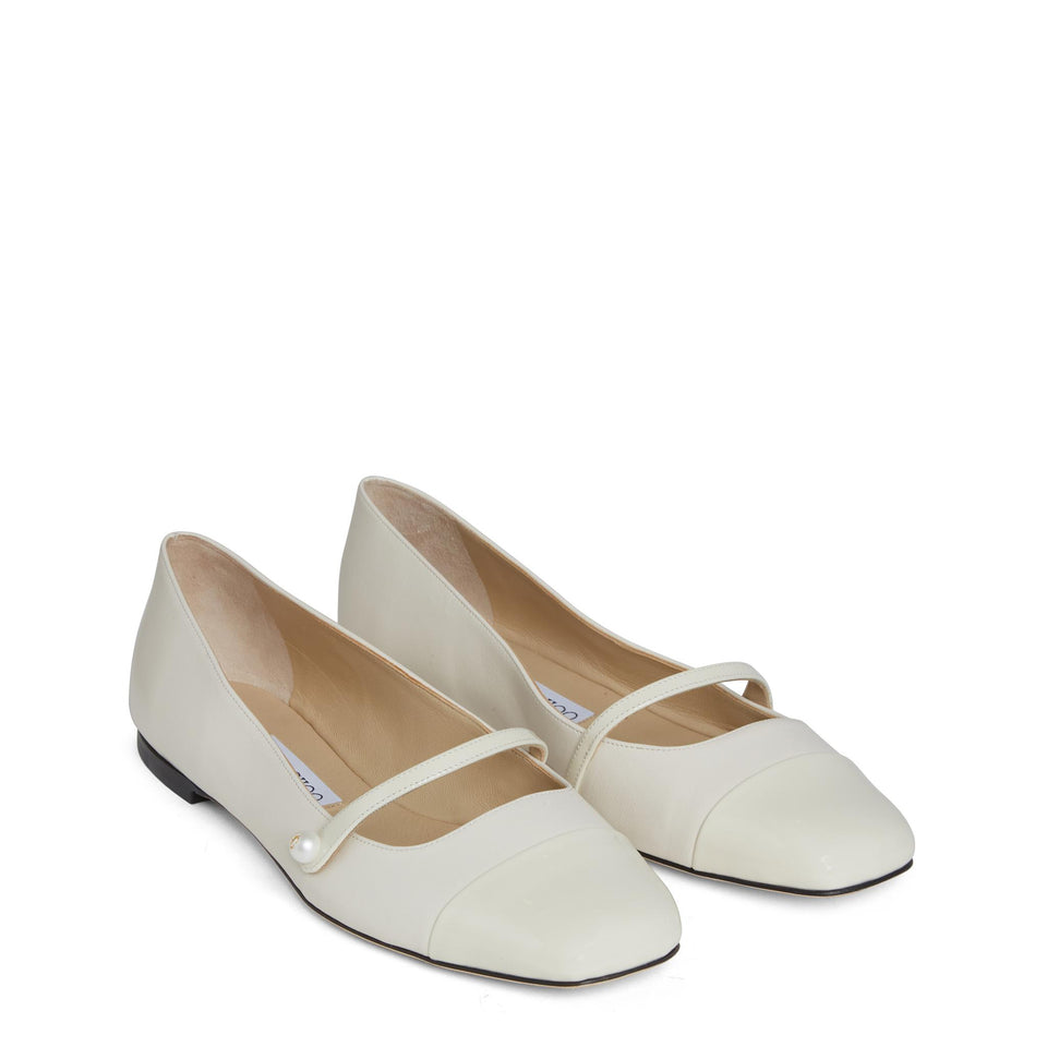 Ballerina "Elisa flat" in pelle bianca ELISA FLAT PTZLATTE/LATTE JIMMY CHOO 