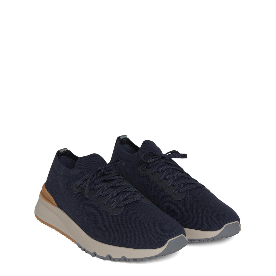 Sneakers in maglia stretch blu MZUWLB0253 CEG72 BRUNELLO CUCINELLI 