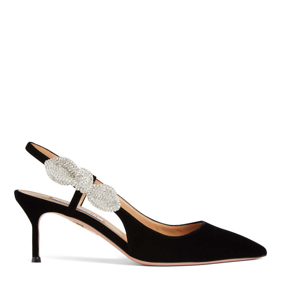 Slingback "Very bow" in suede nere VBCMIDP0 VELBLACK AQUAZZURA 