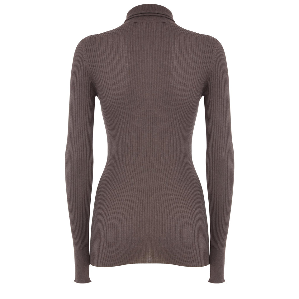 Brown silk "Bette" turtleneck