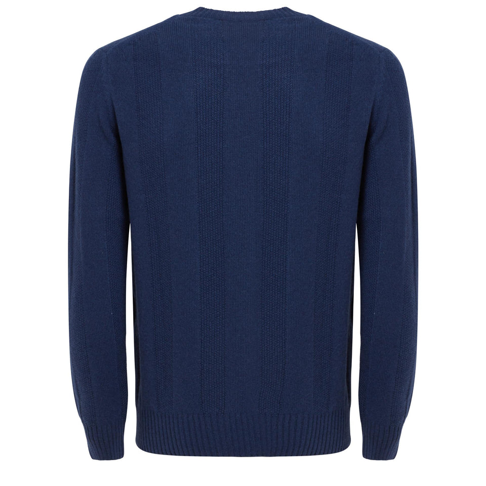 Ribbed sweater in blue cotton