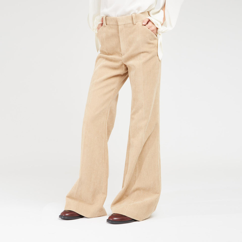 Pantalone a coste in cotone beige