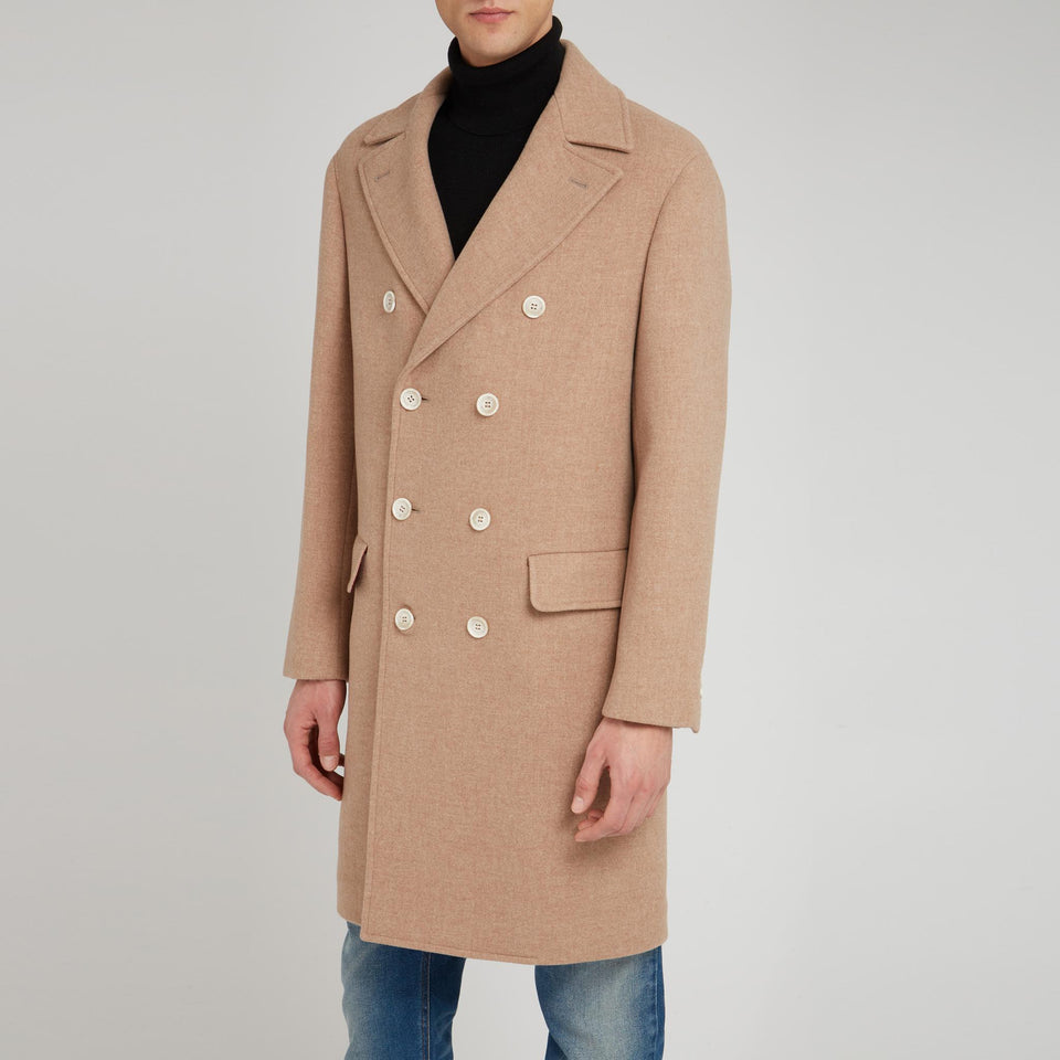 Cappotto doppio petto in lana e cashmere beige
