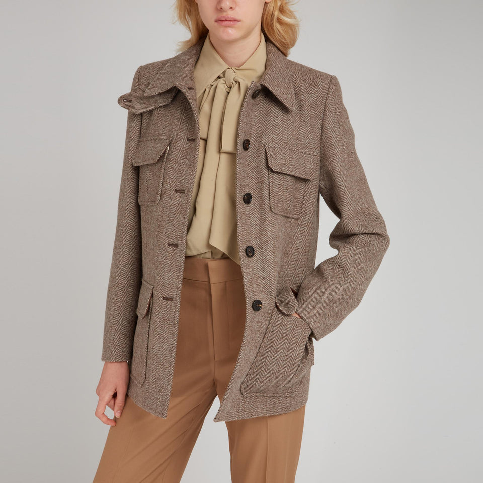 Giacca mono petto in lana marrone