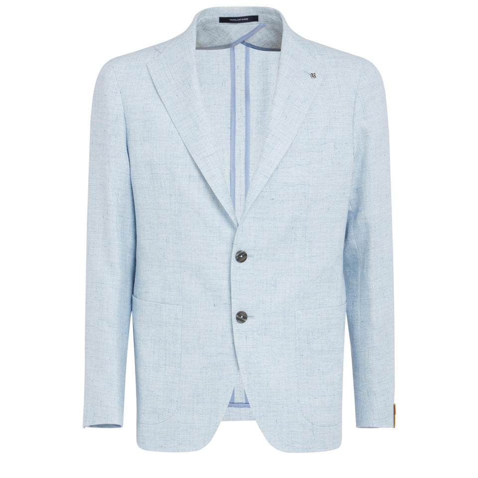 Single-breasted light blue linen blazer