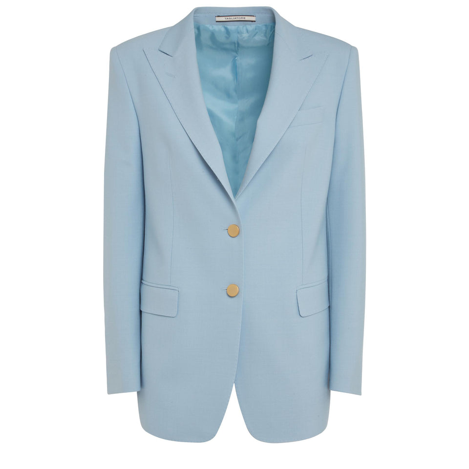 Blazer mono petto in tessuto azzurro