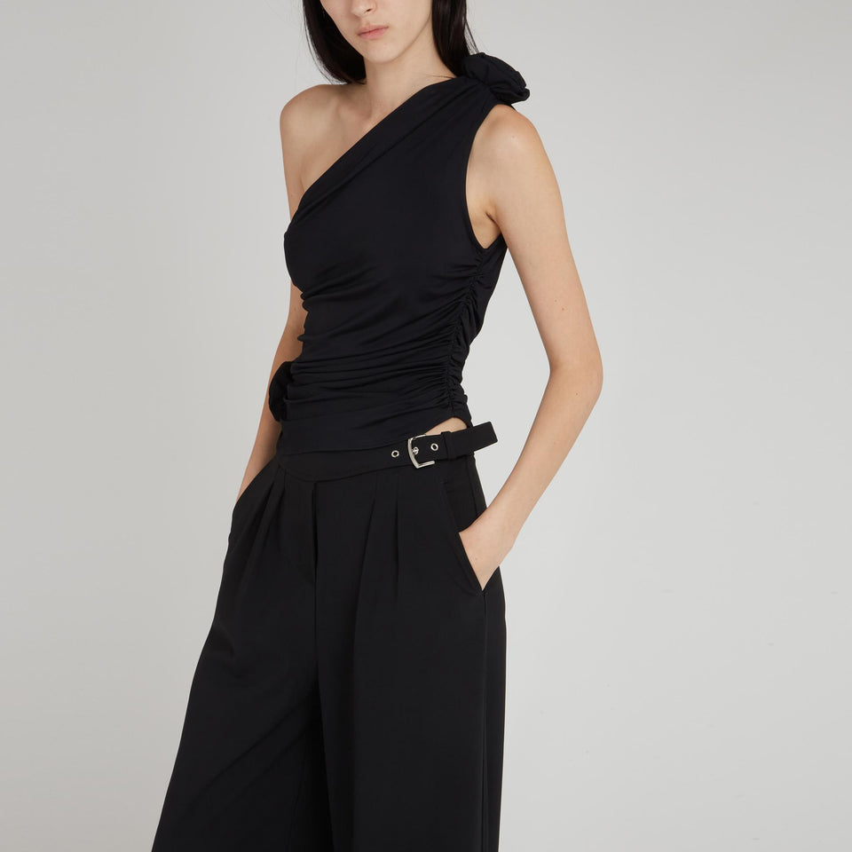 Top mono spalla in tessuto nero