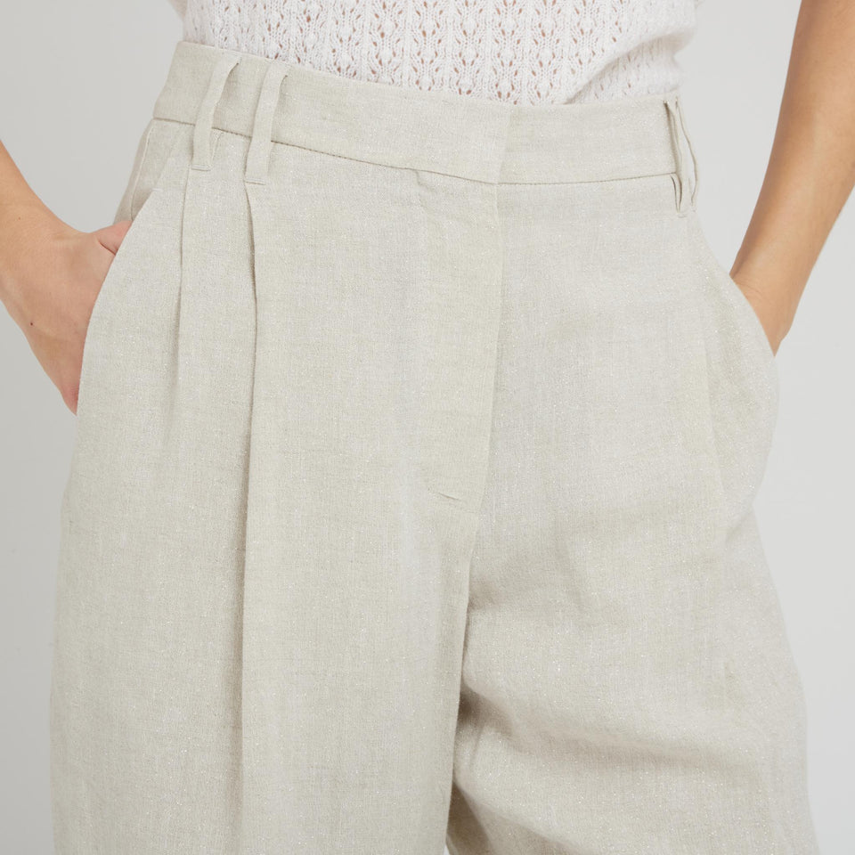 Pantalone in lino beige MH547P8308 C169 BRUNELLO CUCINELLI 