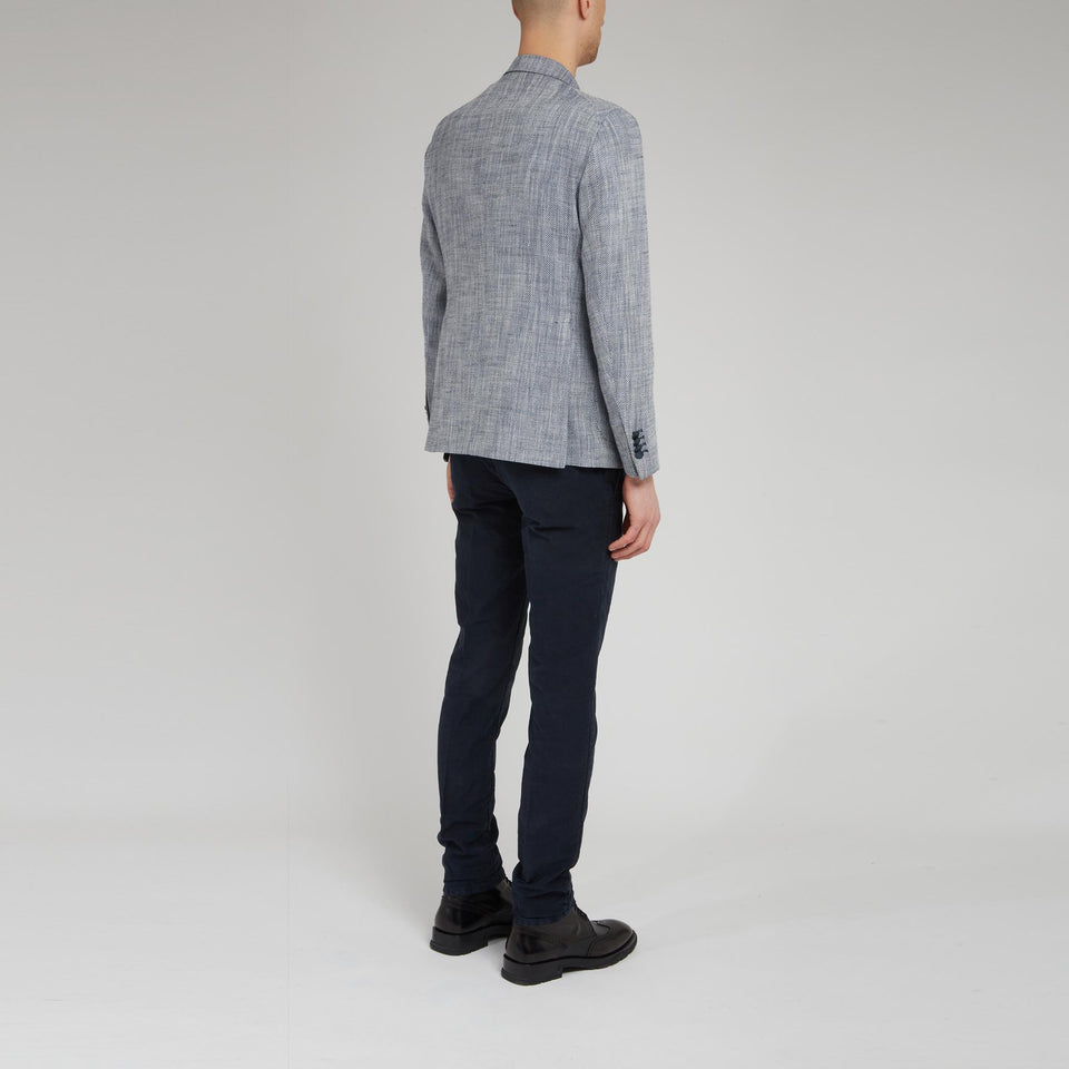 Blazer doppio petto in lino e seta azzurro