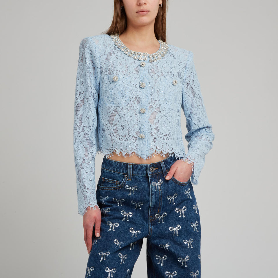 Light blue fabric crop jacket