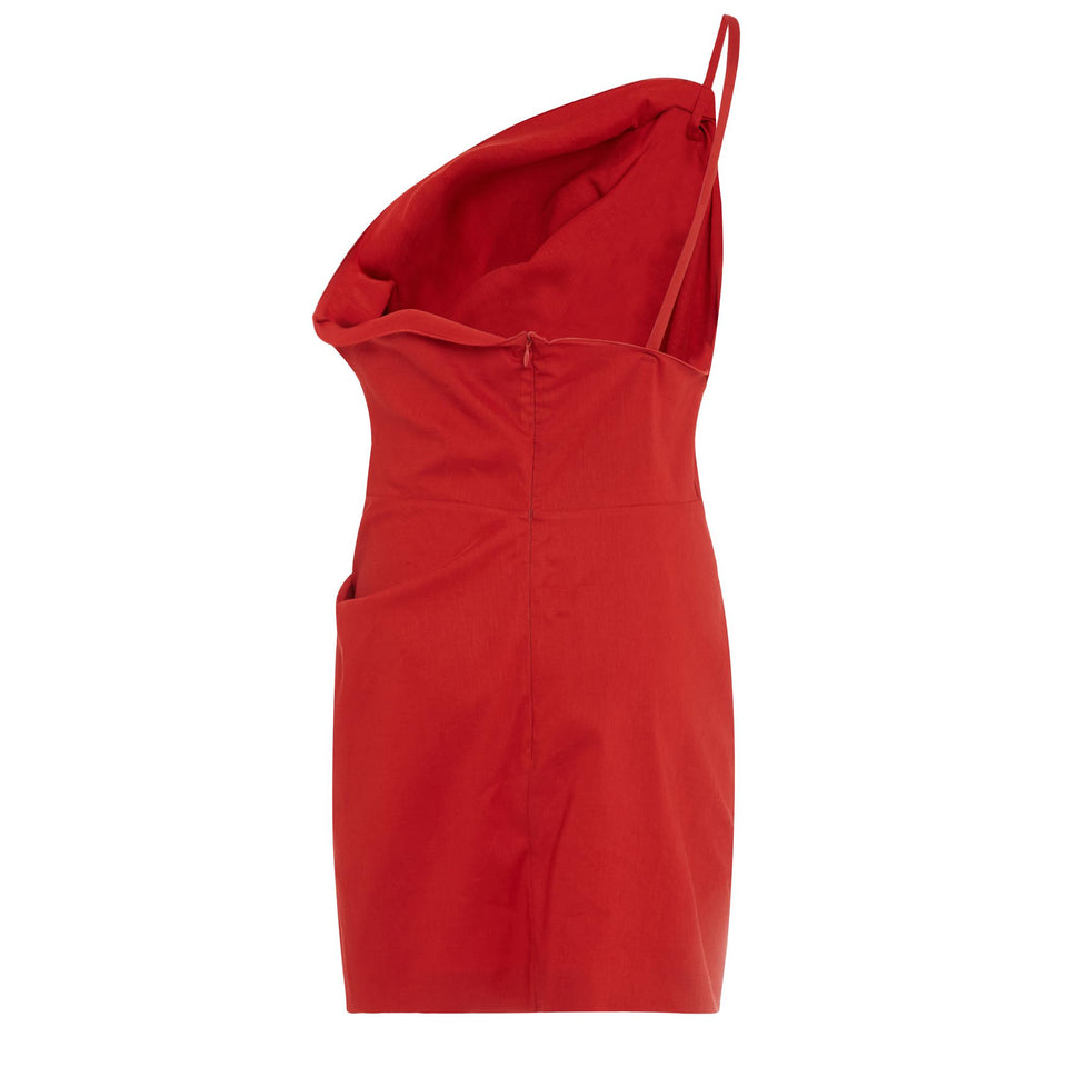 Red linen dress