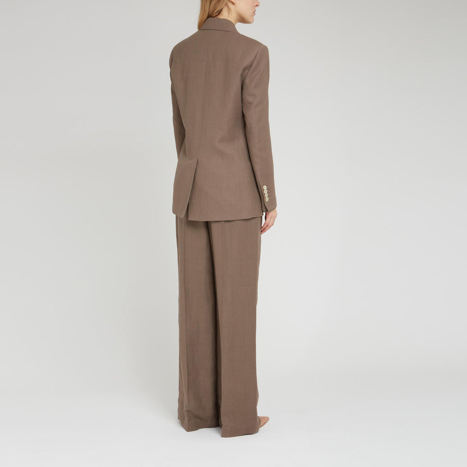 Brown Linen Double Breasted Blazer