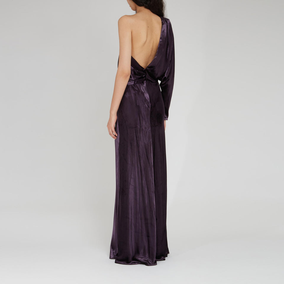 Abito lungo mono spalla in tessuto viola